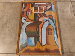 (K) Absztrakt festmény 42 x 61 cm kerettel