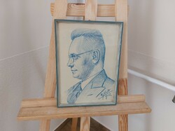 (K) Portré grafika 1937-ből 23x32 cm kerettel