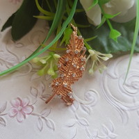 New, rhinestone, leaf-shaped earrings with clip - Class 2