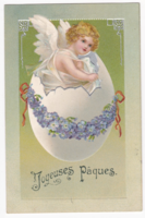 Húsvéti angyalkás - keretes dombornyomásos képeslap