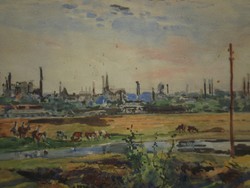 Ócsvár Rezső (1877-1968) : Tehenek városszélen