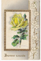 Sárga rózsa - aranyozott, keretes dombornyomásos képeslap
