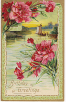 Virágok a tóparton - aranyozott dombornyomásos képeslap