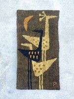 Applied art company marked retro textile wall decoration suba with a modern bird representation 107 x 58 cm