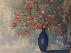 Krisztina Illés (1969-): cherry blossom, acrylic painting, canvas, marked 30 x 40 cm