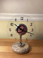 Old Hungarian art deco working glass number flat table clock