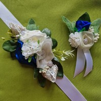 Wedding csd42 - wrist ornament in blue and ecru shades + bush cream
