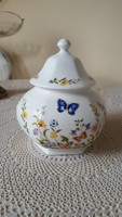 Csodaszép angol Aynsley porcelán pillangós,virágos fedeles tároló
