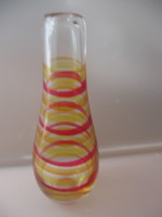Kézműves sárga-piros csíkos kézműves váza, palack