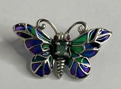 Pillangó/lepke  ezüst bross, rubin/smaragd, markazittal és tűzzománccal ezüst /925/ --új