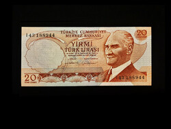 Unc - 20 lira - Turkey - 1970 (portrait watermark!)