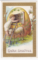 Húsvéti üdvözlet - aranyozott, dombornyomásos képeslap 1910-ből