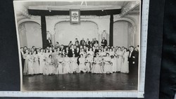 1939 Greek Catholic Budapest ball dance evening stamp + caption marked photo group photo
