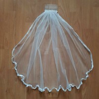 Fty03 - 1 layer, wavy satin edge, snow white mini bridal veil 30x50cm