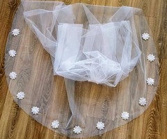 Fty107 - 1-layer, unsewn, embroidered flower lace snow-white bridal veil 300x150cm