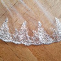 Fty113 - 1 layer, sequined, embroidered lace edge snow white bridal veil 300x150cm