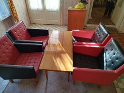 Retro leather armchairs, red and black