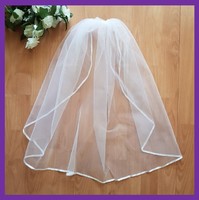 Fty14 - 1 layer, satin edge, ecru mini bridal veil 30x100cm