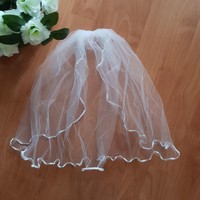 Fty11 - 1 layer, wavy satin edge, snow white mini bridal veil 30x100cm
