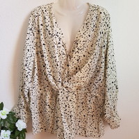 New, size 54/3xl, long-sleeved ecru blouse with black pattern, top