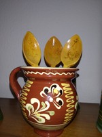 Painted - glaze with a decorated wooden spoon