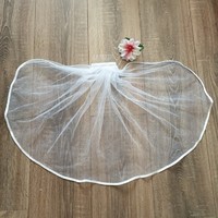 Fty12 - 1 layer, satin border, snow white mini bridal veil 30x100cm