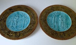 Pair of Schütz cilli majolica wall plates 39 cm.