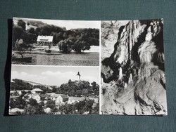 Postcard, mosaic details of abaliget, stalactite cave, village view, boating lake, tourist hostel