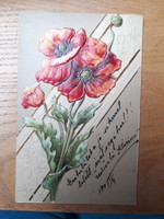 1907-es dombornyomott futott képeslap: Virágok