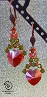 "Swarovski Red Magma Heart and Olive Beading Earrings" Swarovski vörös kristály szív fülbevaló