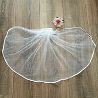 Fty20 - 1 layer, satin border, snow white mini bridal veil 50x100cm