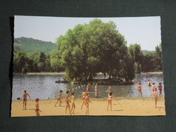 Postcard, boating lake, beach detail, children