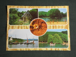 Postcard, abaliget orfű, mosaic details, lake, stalactite cave, tourist house, restaurant, hostel