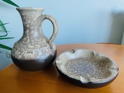 Dekoratív retro kerámia váza és hamutál a 70-es évekből