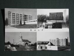 Képeslap, Balf ,mozaik részletek,Szerb Antal emlékmű,gyógyszálló,hotel,templom