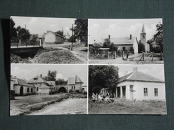 Postcard, borsosberény, mosaic details, swamp chapel, church, kindergarten, village hall
