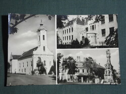 Postcard, bonyhád, mosaic details, church, peace hostel restaurant, high school