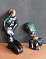 2 Pcs Izsépy bust ceramic negro female statue negotiable art deco