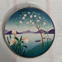 Art deco faience tray, wall picture, 28 cm