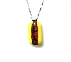 Color cavalcade of 11 glass pendants with a stainless steel chain