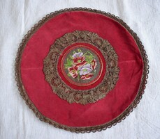 Antique Biedermeier style small stitched tapestry tablecloth decorated with metallic fiber lace velvet 58 cm
