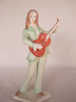 Aquincum porcelain retro girl with guitar, large size 25 cm