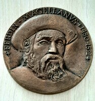 Ferdin Magellanvs 1480 - 1521  Bronz kétoldalas emlék plakett  9,7 cm saját dobozában