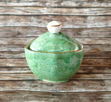 Art deco green chandelier glazed Hölholáza porcelain sugar bowl