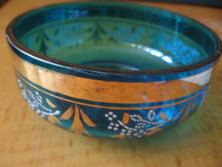 Antique gold-plated and enamel-painted blue Czech glass bowl