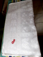 Antique white, monogrammed damask napkin, tablecloth 61x60 cm