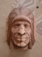 Fából faragott nagy indián fej falra is akasztható