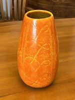 Imre Karda (1919-1998) ceramic retro orange ceramic vase 24 cm