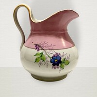 Antik porcelán mosdókancsó virágmintával rózsaszín felsőrésszel