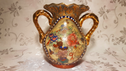 Csodaszép, régi, aranyozott keleti porcelán váza 15 cm x 18 cm